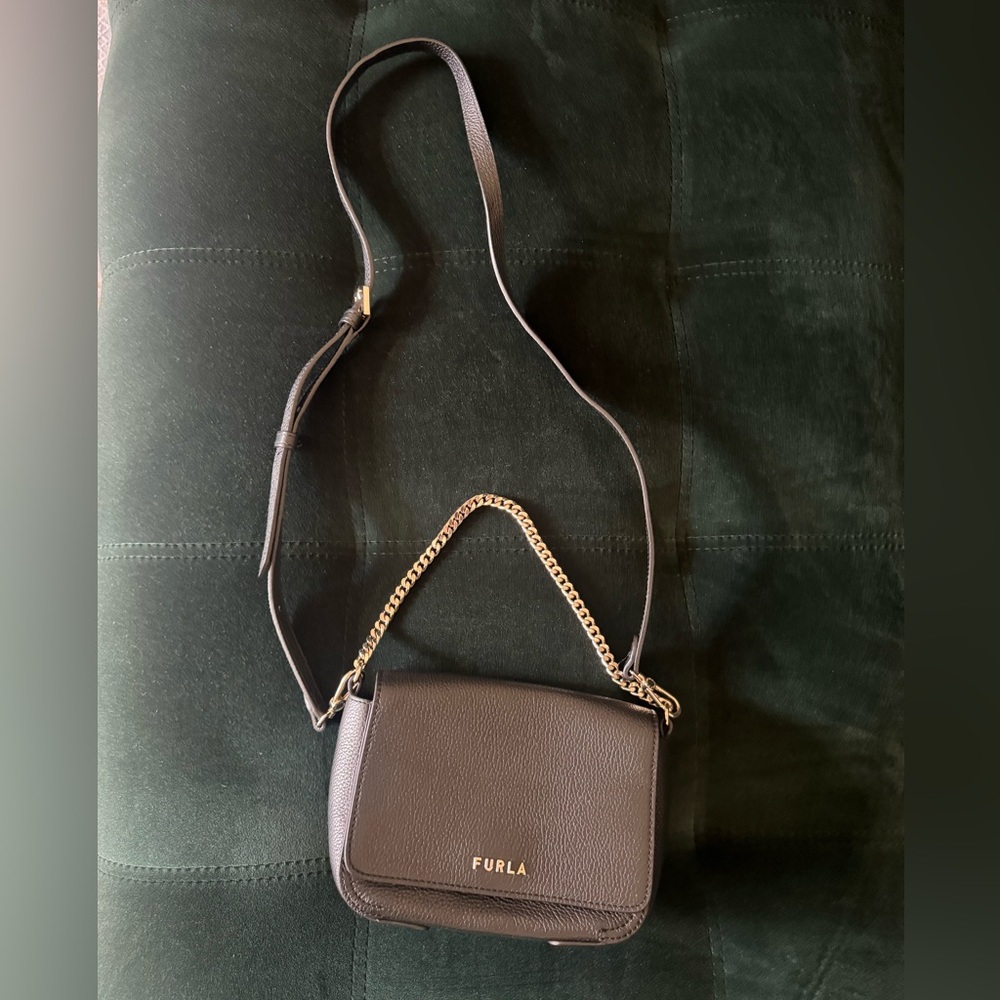 Furla black leather crossbody bag